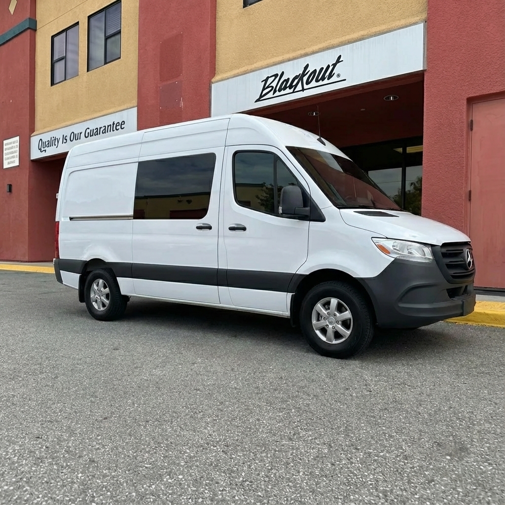 Mercedes Sprinter van graphics and tinting at Blackout Gilroy