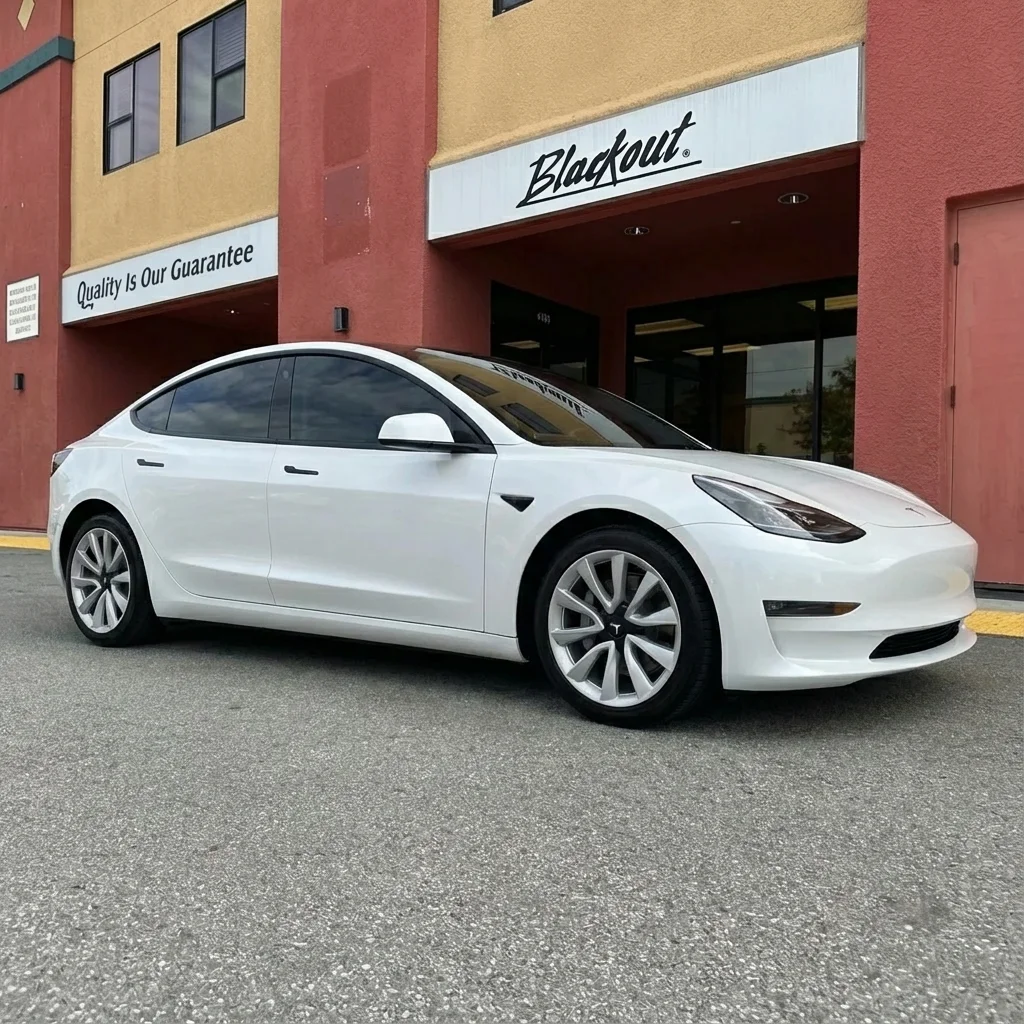 Tesla Model 3 with ceramic window tinting at Blackout Window Tinting Gilroy